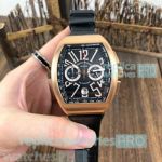Franck Muller Vanguard Replica Gravity Tourbillon Watch Rose Gold Bezel Black Leather Strap